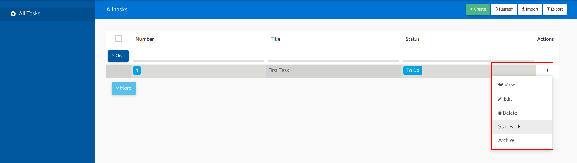 Actions in grid view
