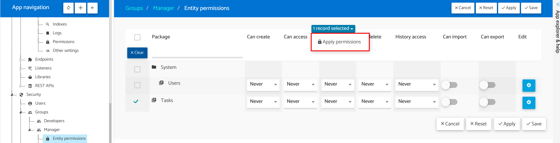 Apply permissions