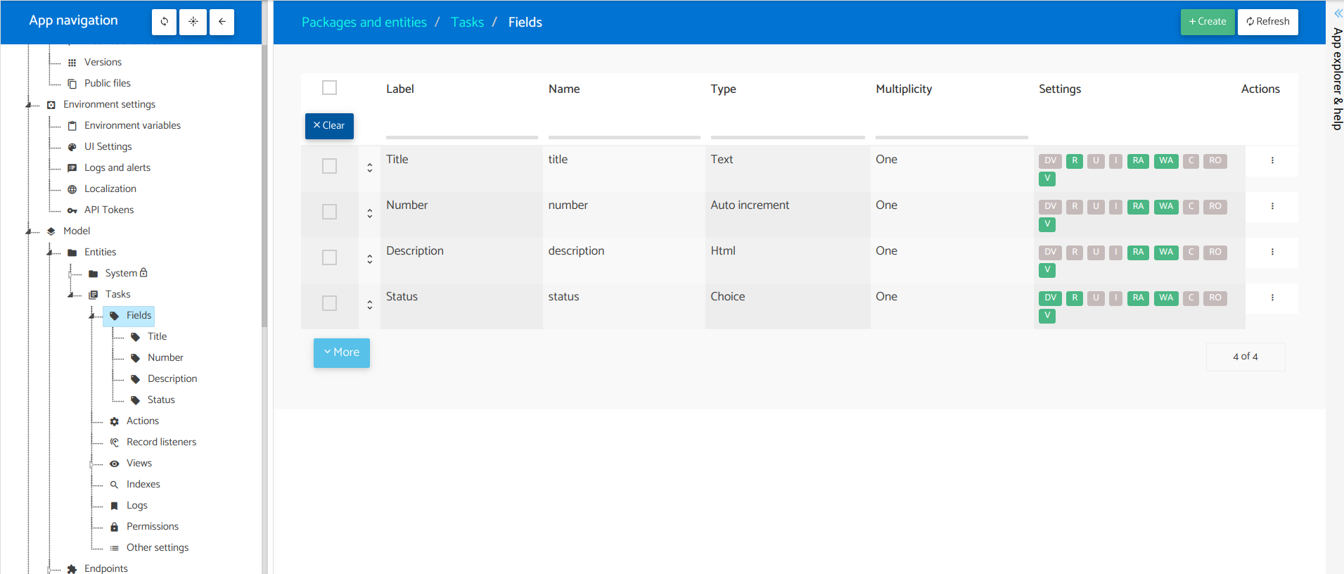 Fields list