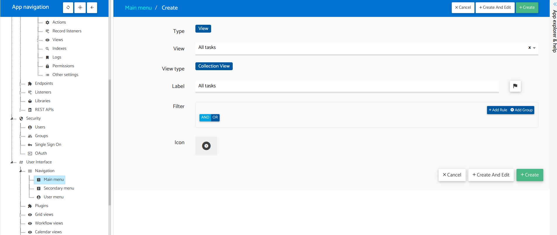 Main menu entry