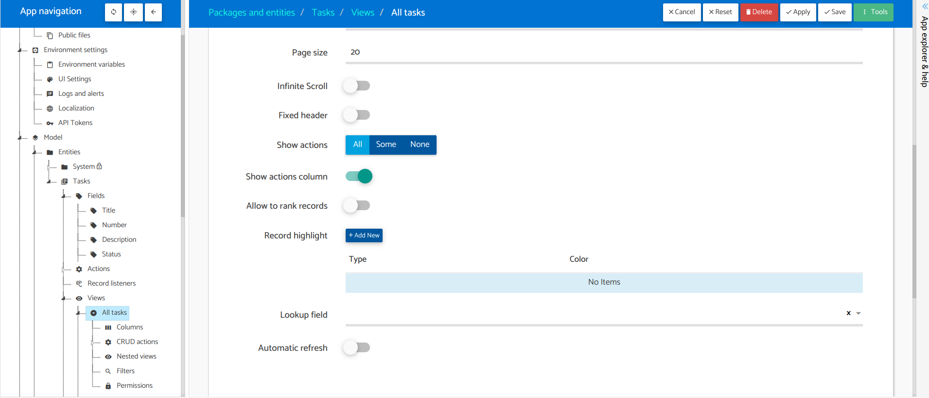 Grid view options